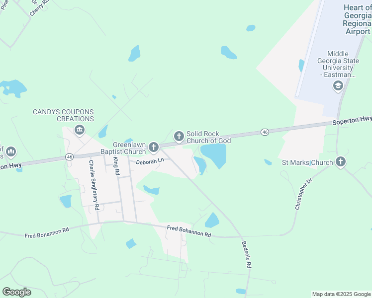 map of restaurants, bars, coffee shops, grocery stores, and more near 1130 Soperton Highway in Eastman