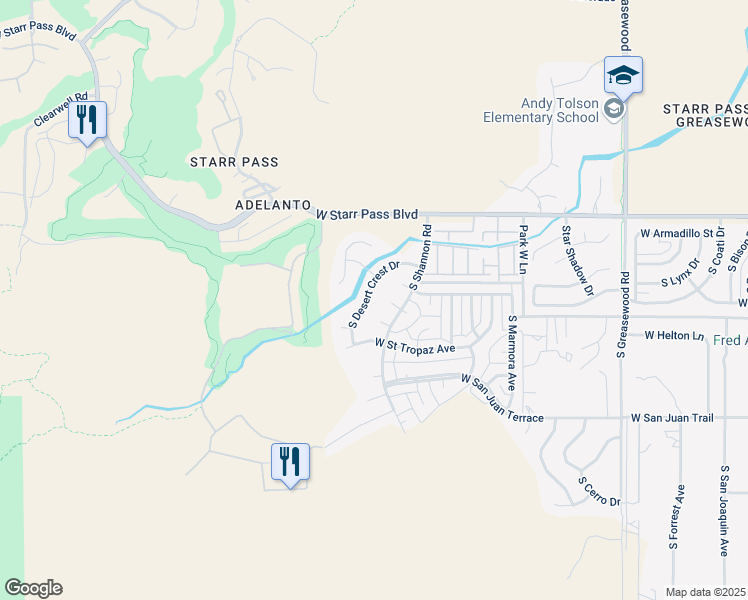 map of restaurants, bars, coffee shops, grocery stores, and more near 1521 South Desert Crest Drive in Tucson