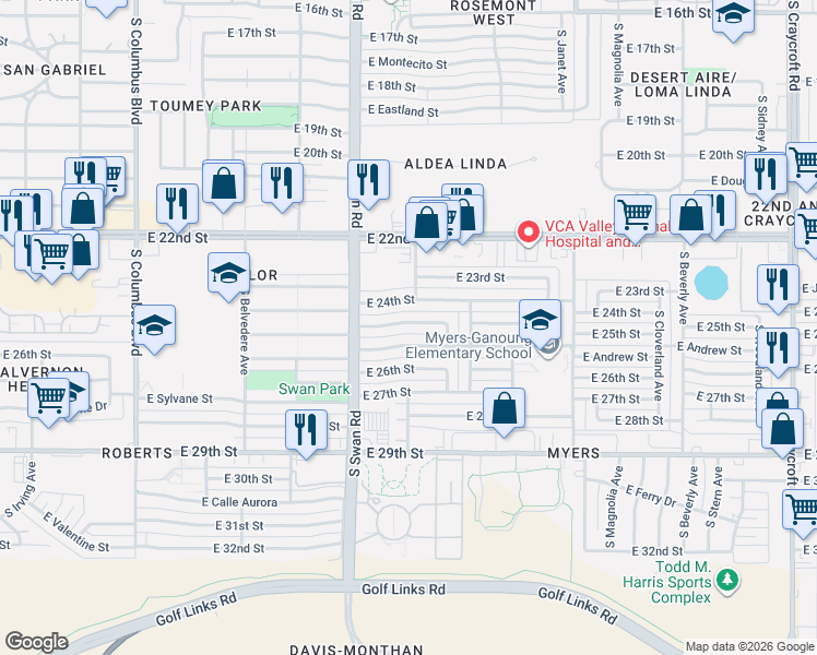map of restaurants, bars, coffee shops, grocery stores, and more near 4757 East Andrew Street in Tucson