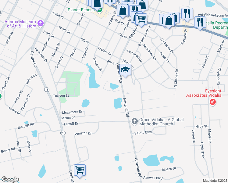 map of restaurants, bars, coffee shops, grocery stores, and more near 1218 Susan Way in Vidalia