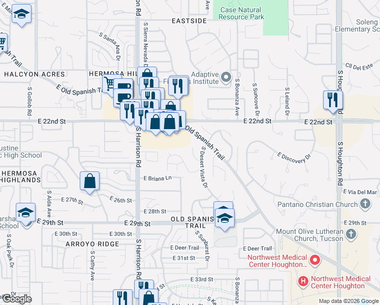 map of restaurants, bars, coffee shops, grocery stores, and more near 9687 East Laurel Ridge Drive in Tucson