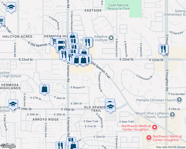 map of restaurants, bars, coffee shops, grocery stores, and more near 9687 East Laurel Ridge Drive in Tucson