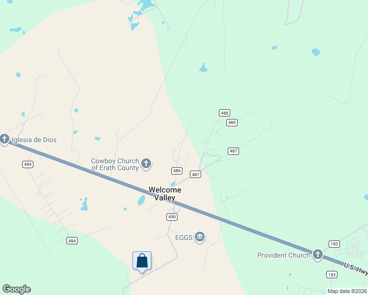 map of restaurants, bars, coffee shops, grocery stores, and more near 390 County Road 486 in Stephenville