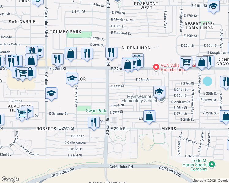 map of restaurants, bars, coffee shops, grocery stores, and more near 4701 East Andrew Street in Tucson