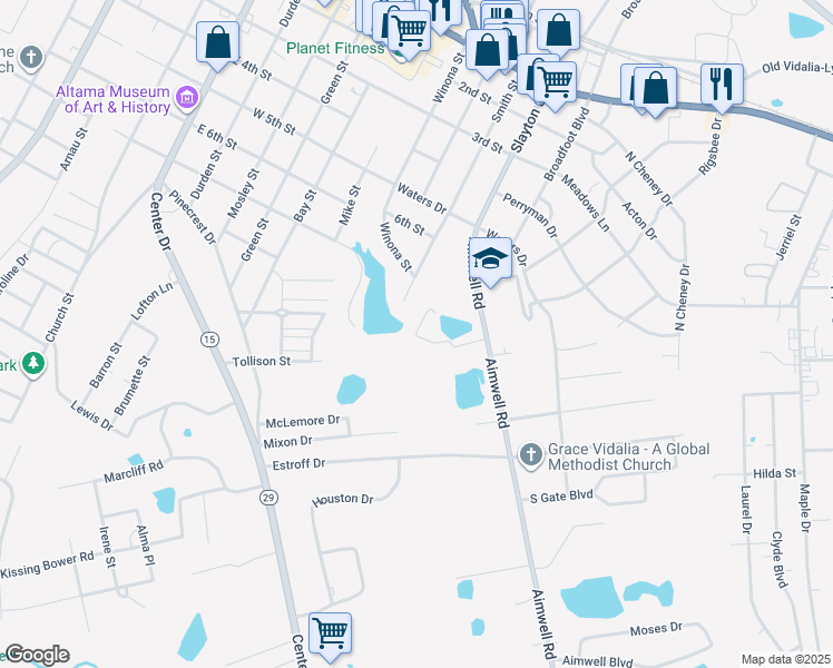 map of restaurants, bars, coffee shops, grocery stores, and more near 809 Debbie Circle in Vidalia