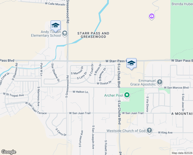 map of restaurants, bars, coffee shops, grocery stores, and more near 1401 South Bison Drive in Tucson