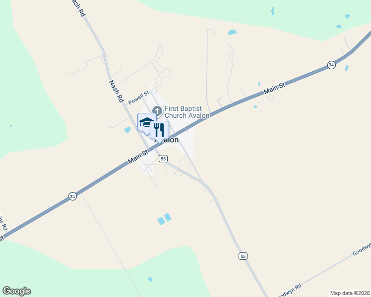 map of restaurants, bars, coffee shops, grocery stores, and more near 105 Old Blooming Grove Road in Avalon