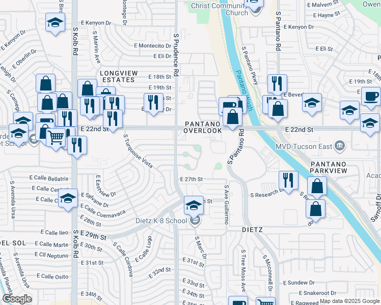 map of restaurants, bars, coffee shops, grocery stores, and more near 1319 South Marc Drive in Tucson