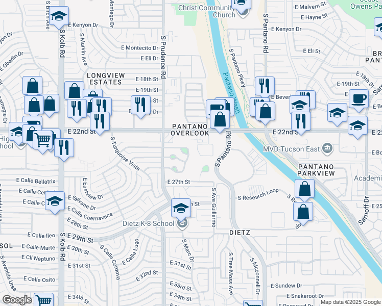 map of restaurants, bars, coffee shops, grocery stores, and more near 1319 South Marc Drive in Tucson
