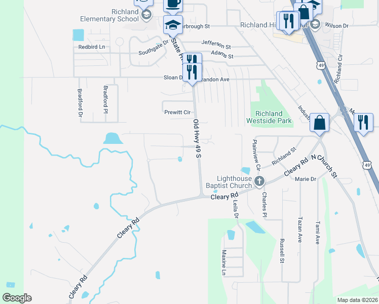 map of restaurants, bars, coffee shops, grocery stores, and more near 103 Rhemann Boulevard in Richland