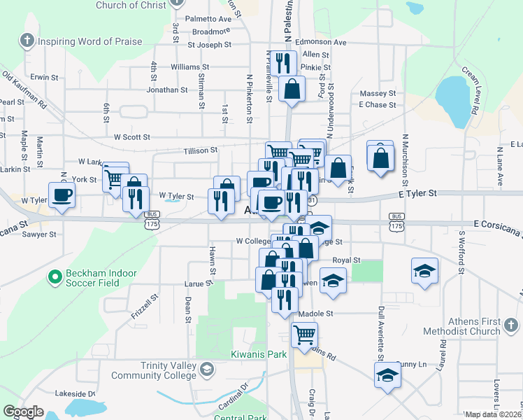 map of restaurants, bars, coffee shops, grocery stores, and more near in Athens