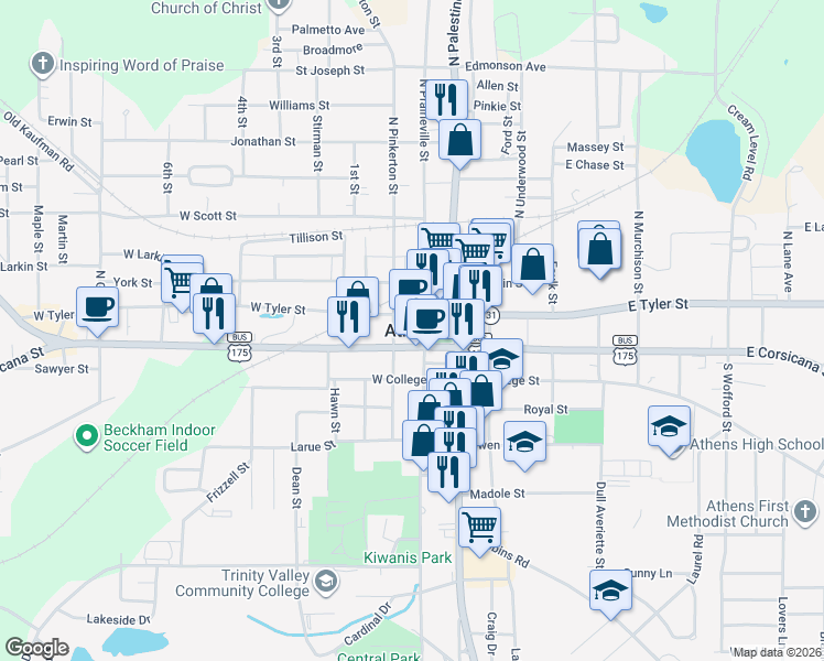 map of restaurants, bars, coffee shops, grocery stores, and more near in Athens