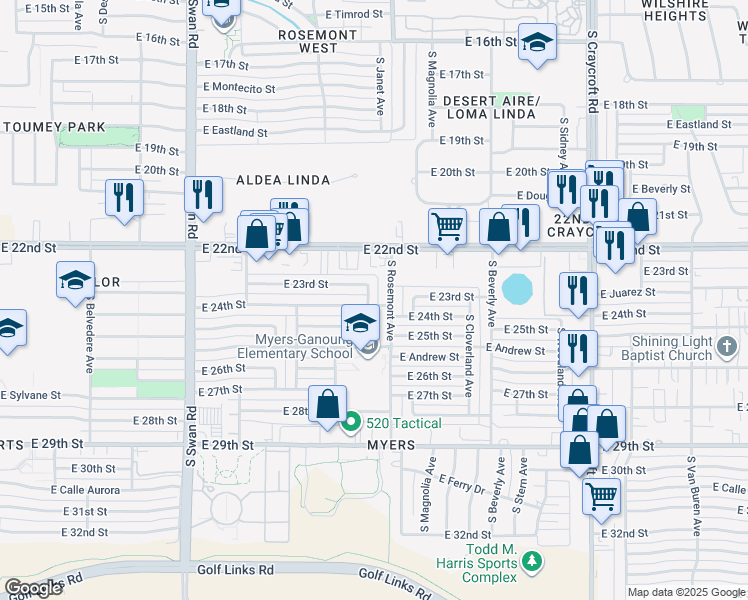 map of restaurants, bars, coffee shops, grocery stores, and more near 1333 S Frances Ave in Tucson