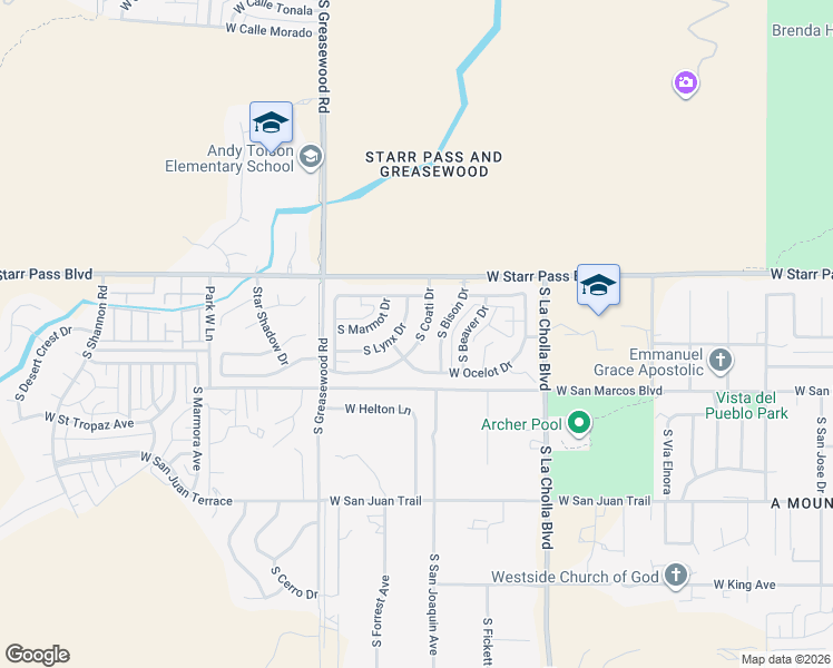 map of restaurants, bars, coffee shops, grocery stores, and more near 1336 South Coati Drive in Tucson