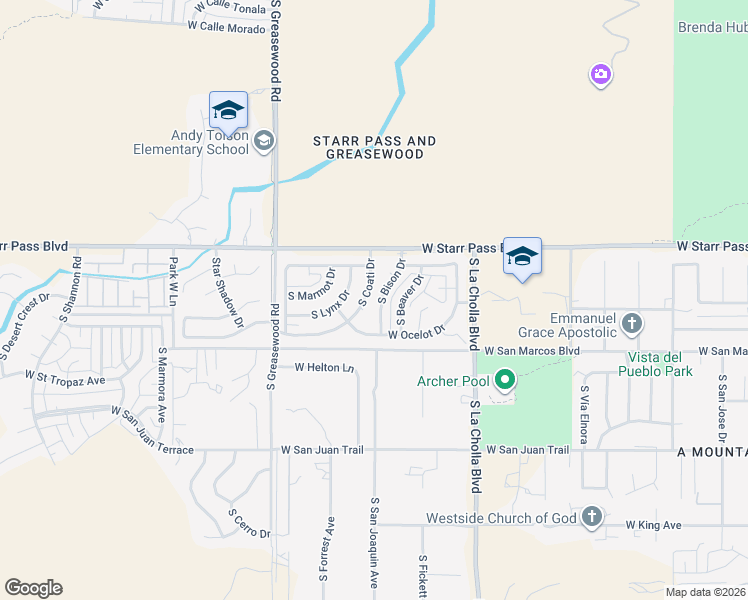 map of restaurants, bars, coffee shops, grocery stores, and more near 1336 South Coati Drive in Tucson