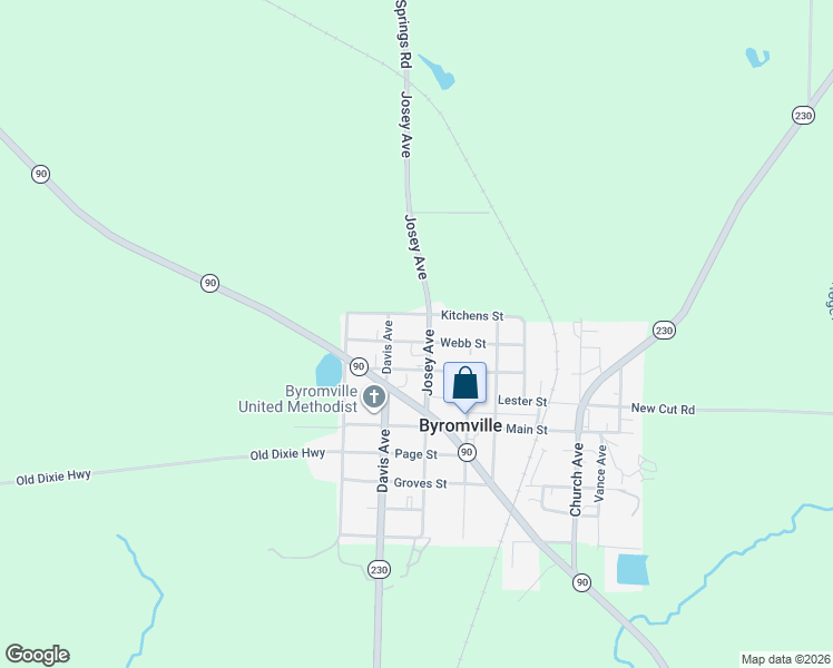 map of restaurants, bars, coffee shops, grocery stores, and more near 711 Josey Avenue in Byromville