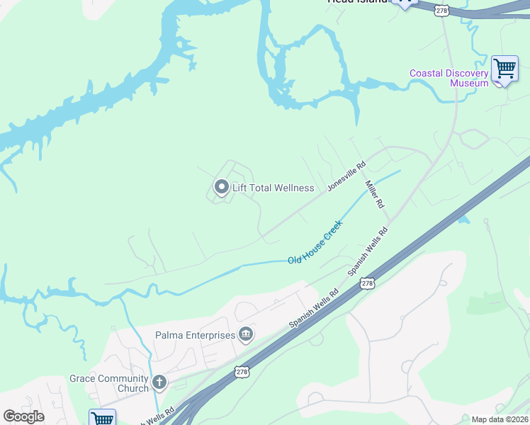 map of restaurants, bars, coffee shops, grocery stores, and more near 12 Paddocks Boulevard in Hilton Head Island