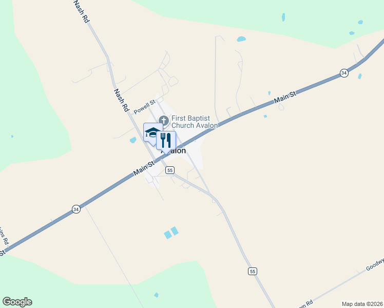 map of restaurants, bars, coffee shops, grocery stores, and more near 105 Old Blooming Grove Road in Avalon