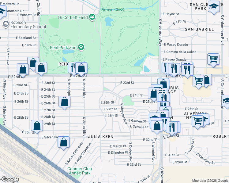 map of restaurants, bars, coffee shops, grocery stores, and more near 1249 South Normount Avenue in Tucson