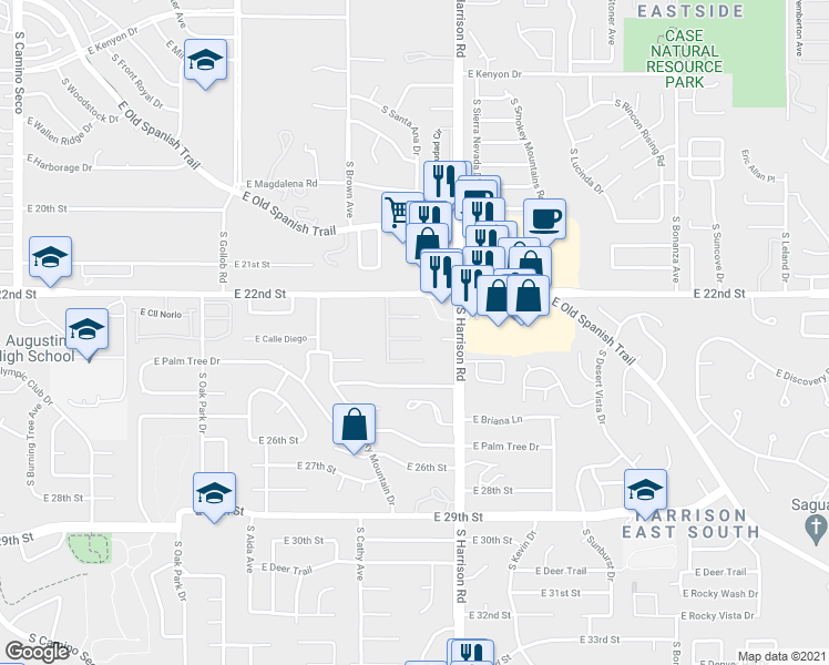 map of restaurants, bars, coffee shops, grocery stores, and more near 9417 East Rockhouse Peak Place in Tucson