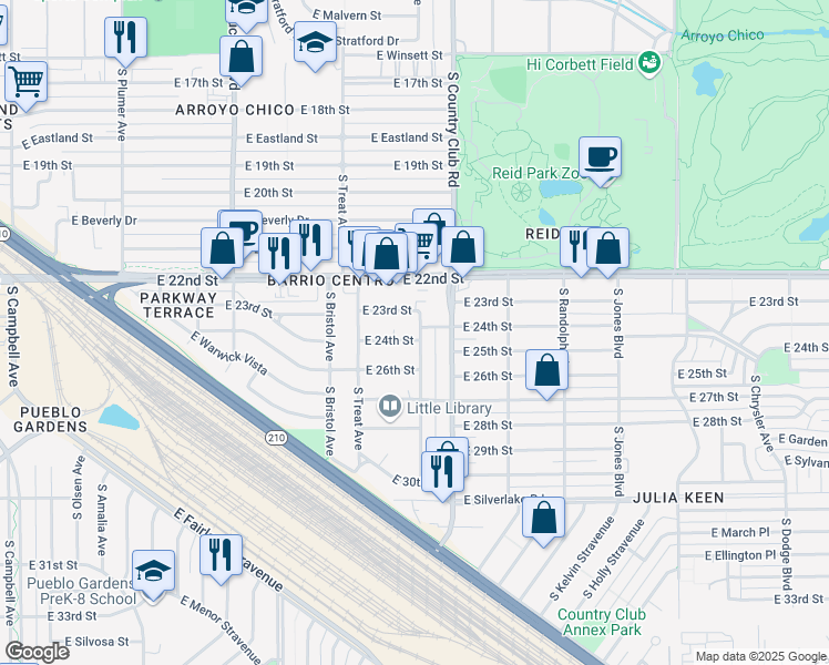 map of restaurants, bars, coffee shops, grocery stores, and more near 1328 South Winmor Avenue in Tucson