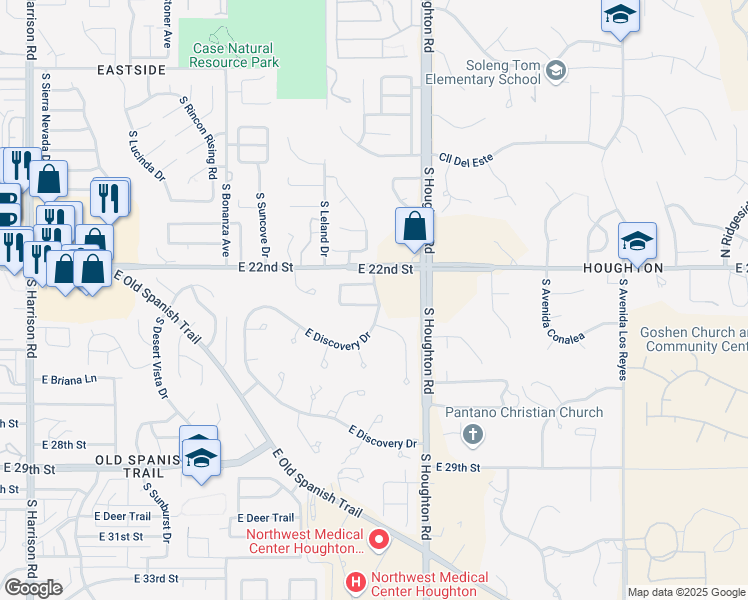 map of restaurants, bars, coffee shops, grocery stores, and more near 10193 East Pleasant View Way in Tucson