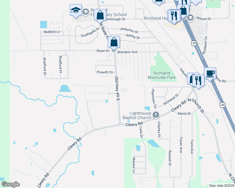map of restaurants, bars, coffee shops, grocery stores, and more near 103 Rhemann Boulevard in Richland