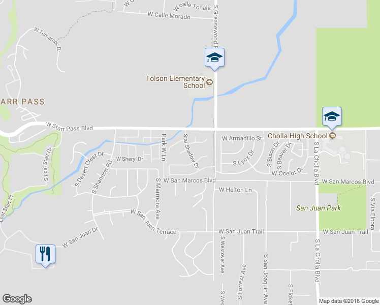 map of restaurants, bars, coffee shops, grocery stores, and more near 1860 Star Shadow Drive in Tucson