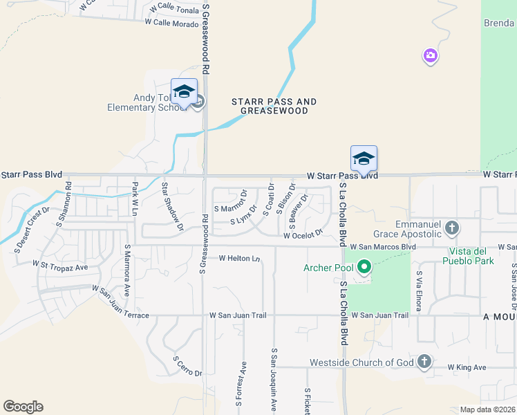 map of restaurants, bars, coffee shops, grocery stores, and more near 1336 South Coati Drive in Tucson