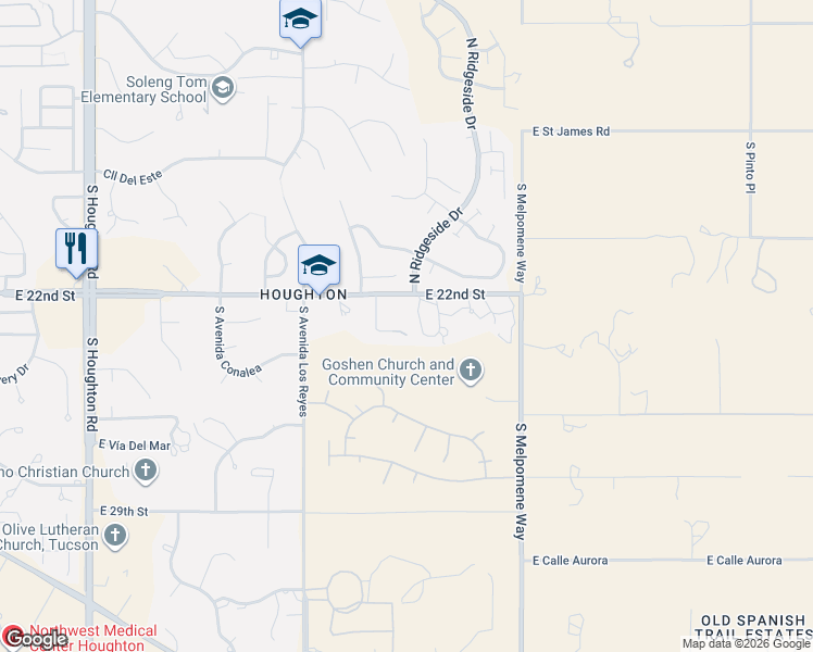 map of restaurants, bars, coffee shops, grocery stores, and more near 1351 South Placita Brisa Serena in Tucson