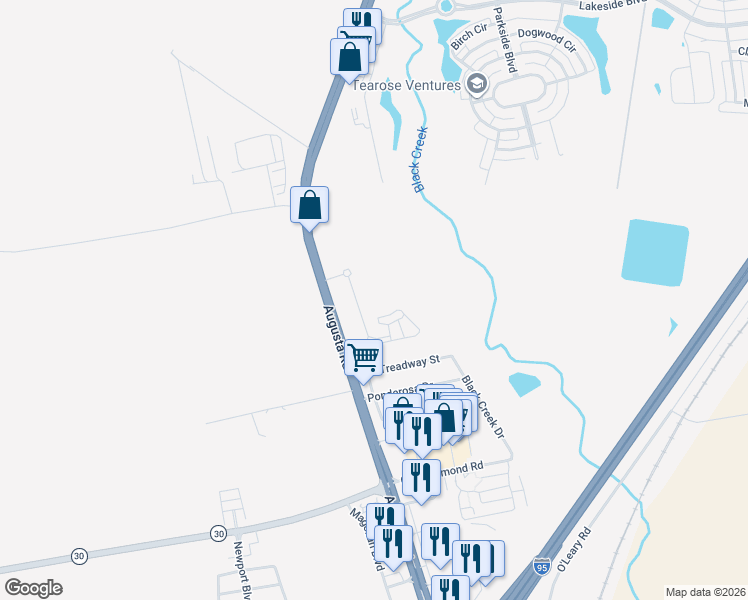 map of restaurants, bars, coffee shops, grocery stores, and more near 8 Treadway Street in Savannah