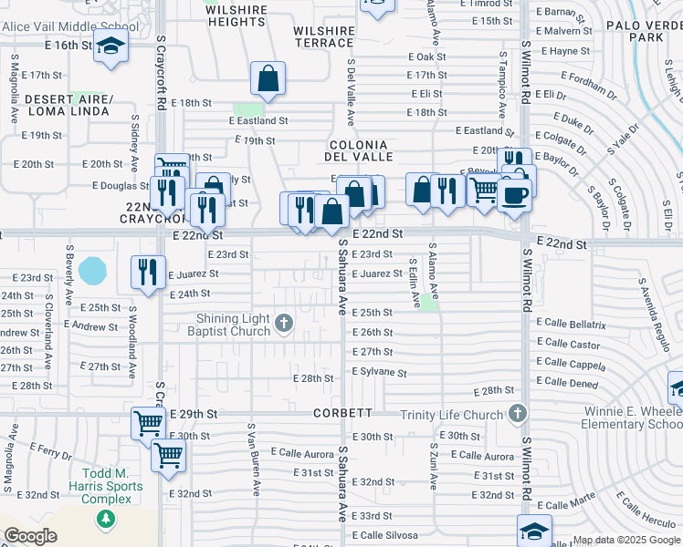 map of restaurants, bars, coffee shops, grocery stores, and more near 1302 South Sahuara Avenue in Tucson