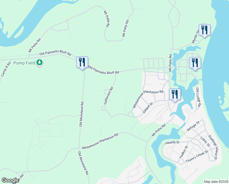 map of restaurants, bars, coffee shops, grocery stores, and more near 31 Gallavant Road in Bluffton