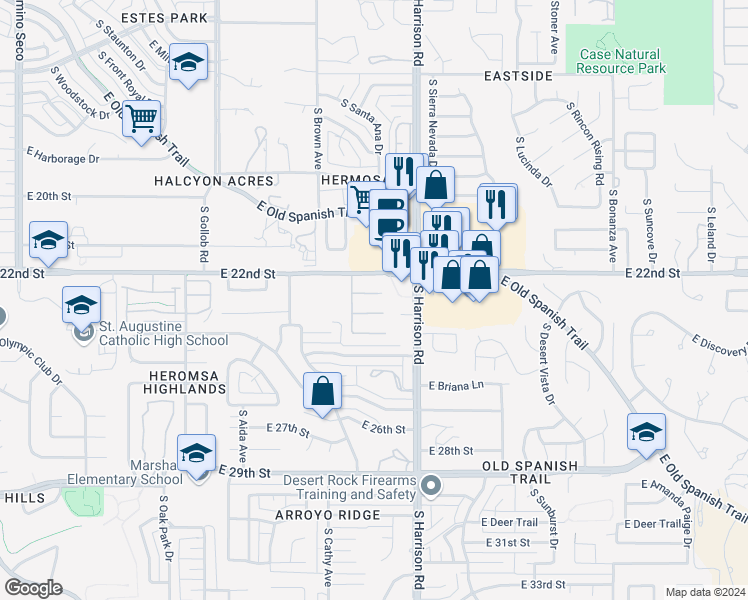map of restaurants, bars, coffee shops, grocery stores, and more near 9417 East Rockhouse Peak Place in Tucson