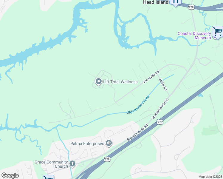 map of restaurants, bars, coffee shops, grocery stores, and more near 12 Paddocks Boulevard in Hilton Head Island
