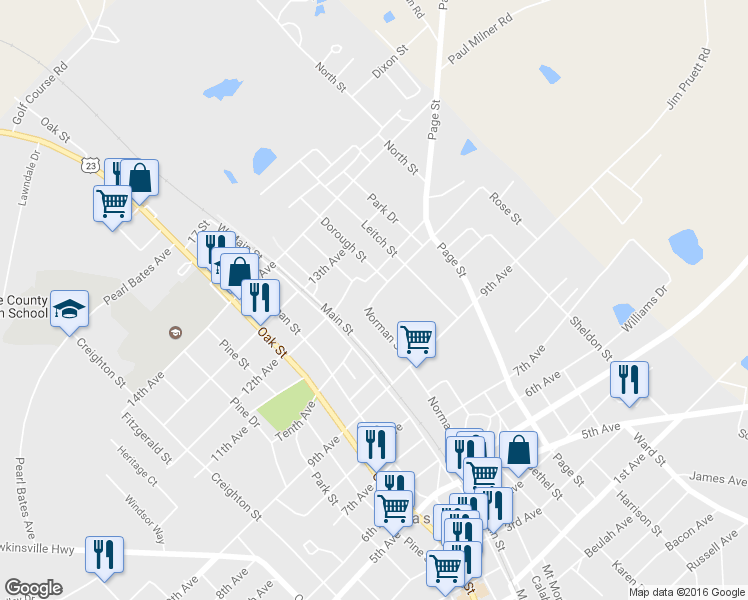 map of restaurants, bars, coffee shops, grocery stores, and more near 5542 Norman Street in Eastman