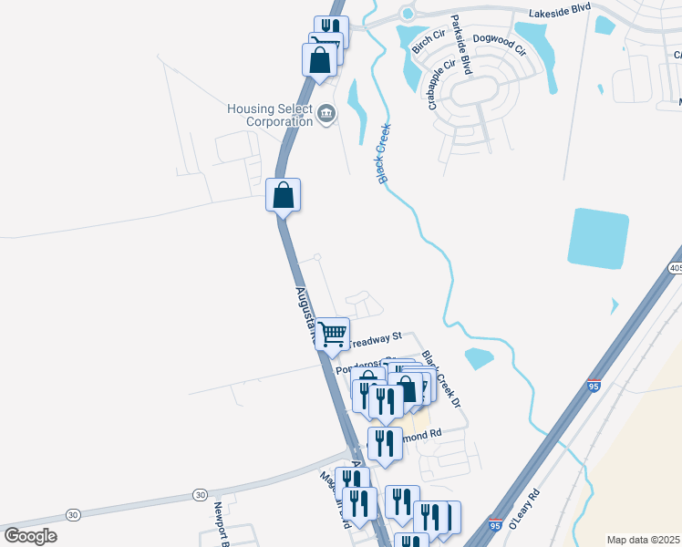 map of restaurants, bars, coffee shops, grocery stores, and more near 8 Treadway Street in Savannah
