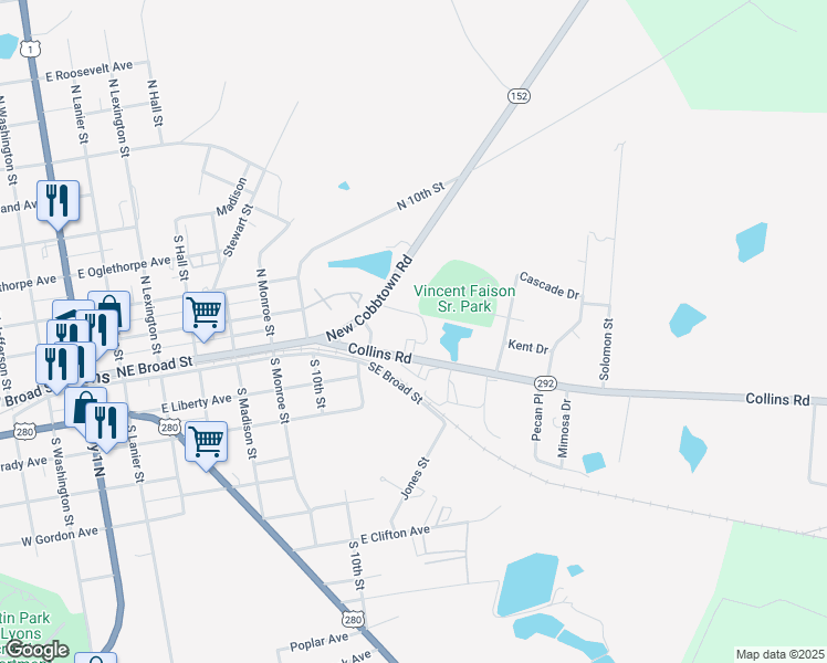 map of restaurants, bars, coffee shops, grocery stores, and more near 199 Collins Road in Lyons