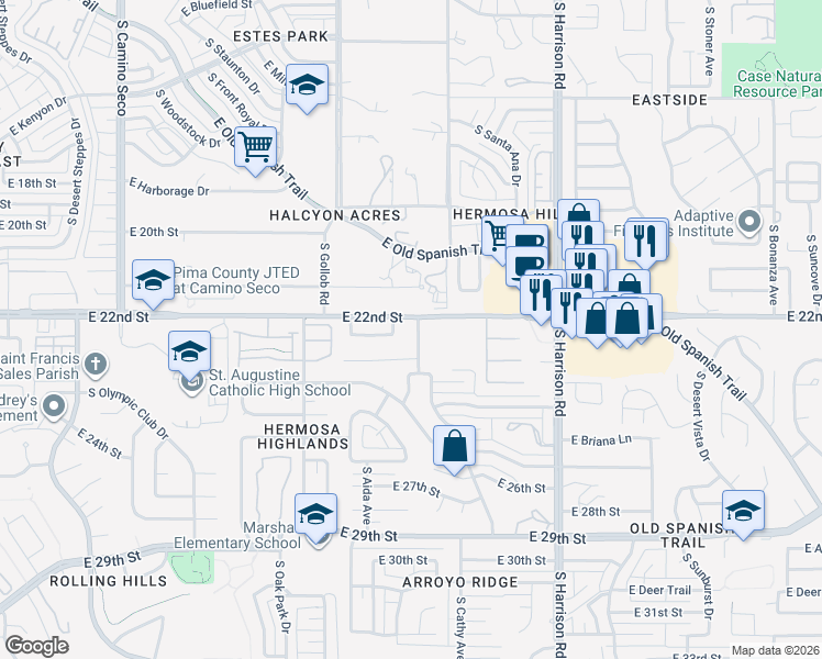 map of restaurants, bars, coffee shops, grocery stores, and more near 1208 South Brown Avenue in Tucson