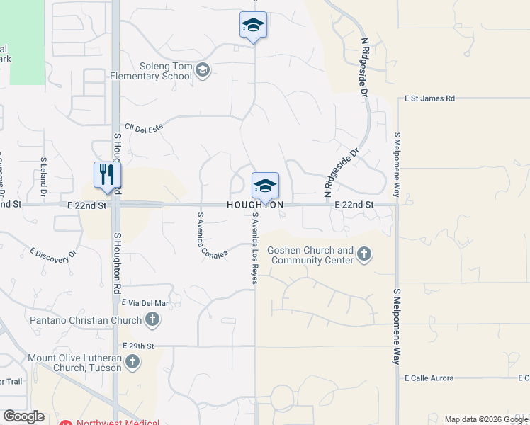 map of restaurants, bars, coffee shops, grocery stores, and more near 1160 South Riparian Avenue in Tucson