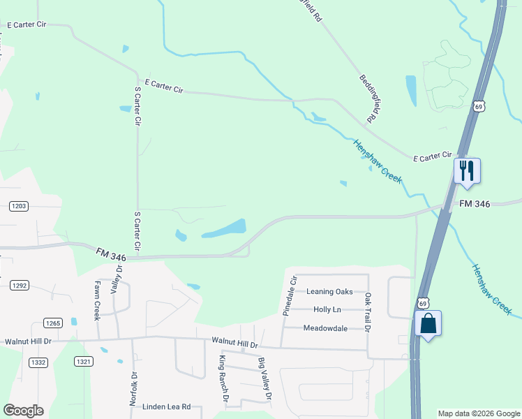 map of restaurants, bars, coffee shops, grocery stores, and more near 8350 FM 346 in Flint