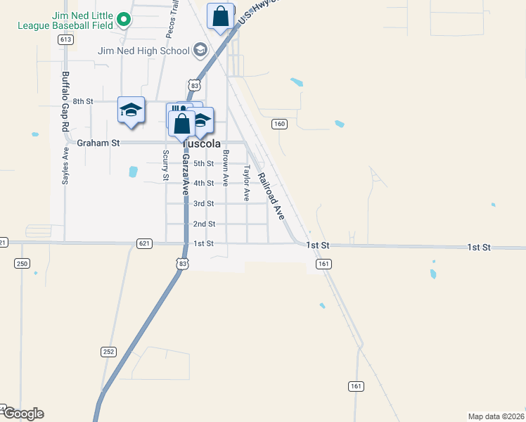 map of restaurants, bars, coffee shops, grocery stores, and more near 232 3rd Street in Tuscola