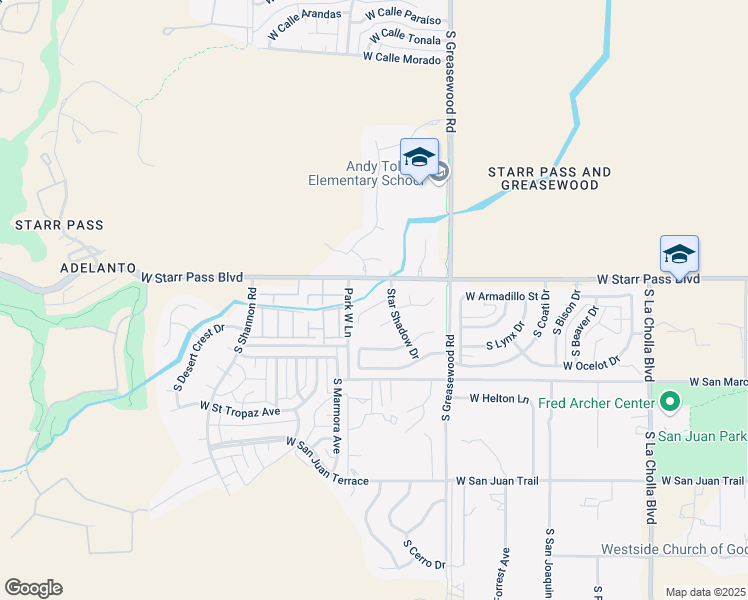 map of restaurants, bars, coffee shops, grocery stores, and more near 2605 West Starr Pass Boulevard in Tucson