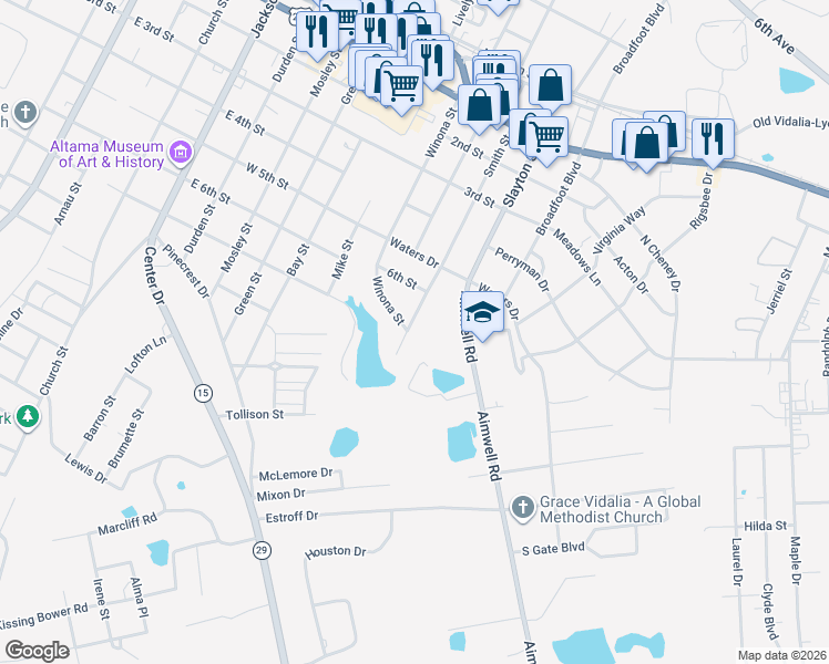 map of restaurants, bars, coffee shops, grocery stores, and more near 706 Smith Street in Vidalia