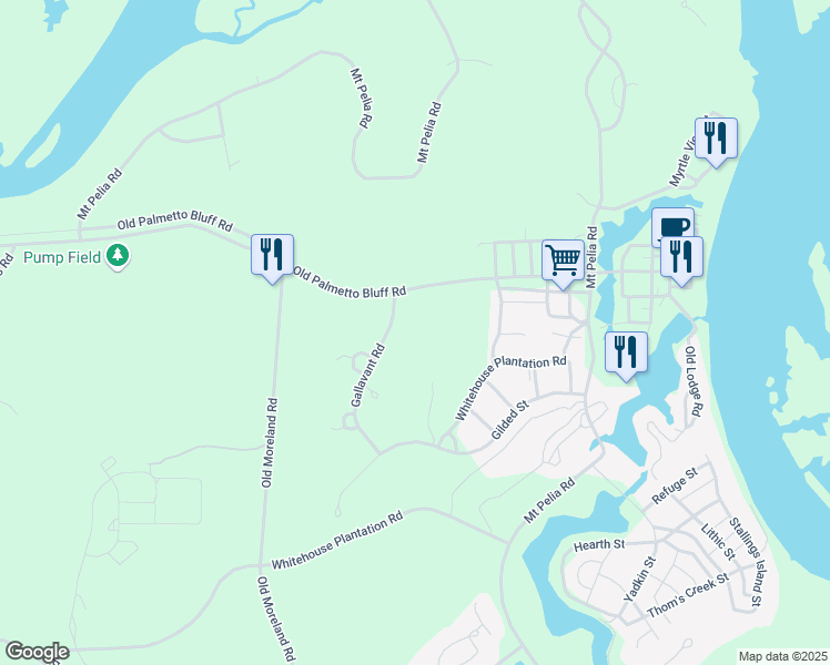 map of restaurants, bars, coffee shops, grocery stores, and more near 17 Gallavant Road in Bluffton