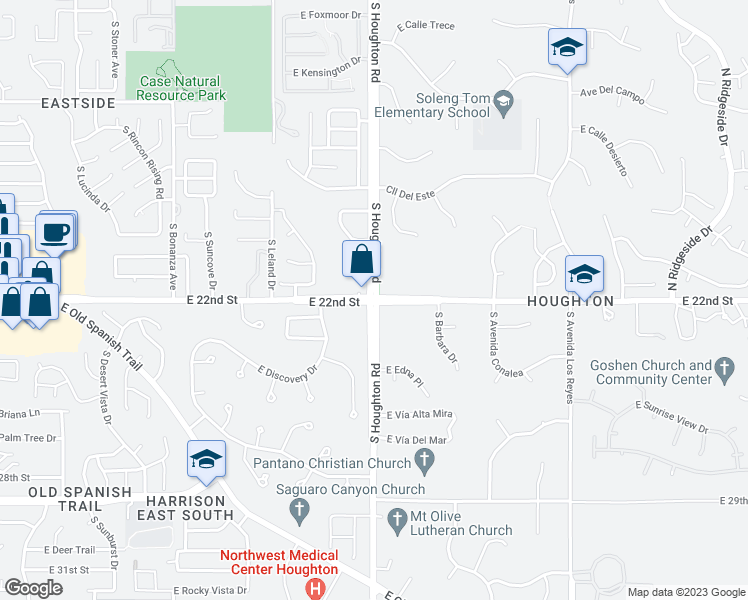 map of restaurants, bars, coffee shops, grocery stores, and more near East 22nd Street in Tucson