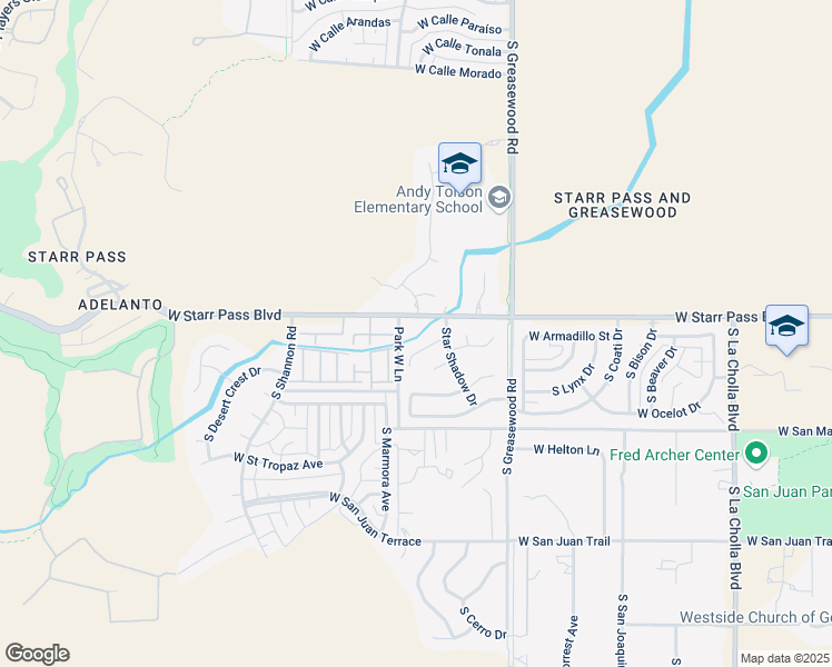 map of restaurants, bars, coffee shops, grocery stores, and more near 2605 West Starr Pass Boulevard in Tucson