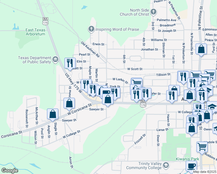 map of restaurants, bars, coffee shops, grocery stores, and more near 215 North Gauntt Street in Athens