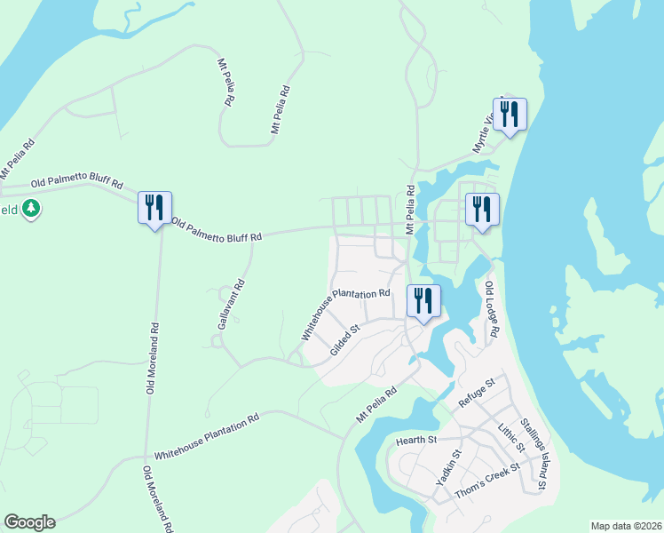 map of restaurants, bars, coffee shops, grocery stores, and more near 34 Walnut Grove Street in Bluffton