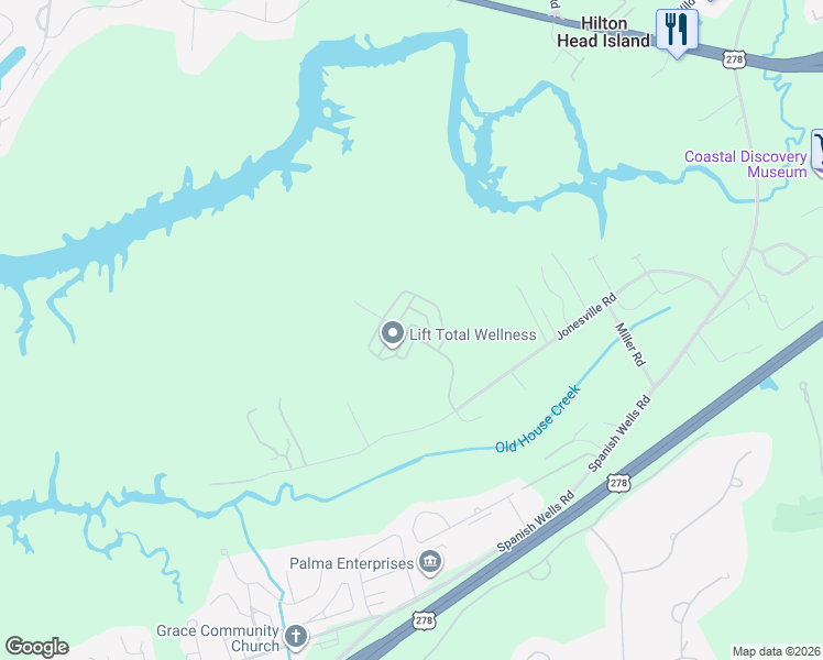map of restaurants, bars, coffee shops, grocery stores, and more near 11 Welsh Pony Circle in Hilton Head Island